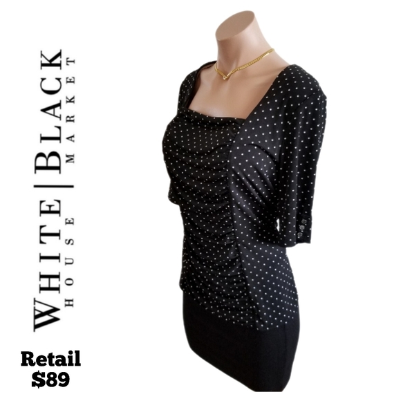 White House Black Market Tops - WHBM top Scoop Neck Polka Dot Top black and white size Large